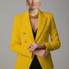 Women's Double-Breasted Blazer Tailored Fit Gold-Tone Buttons Stylish Office
