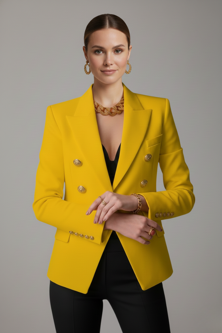 Women's Double-Breasted Blazer Tailored Fit Gold-Tone Buttons Stylish Office