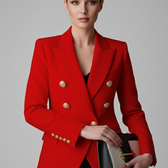 Women's Double-Breasted Blazer Tailored Fit Gold-Tone Buttons Stylish Office