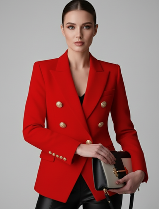 Women's Double-Breasted Blazer Tailored Fit Gold-Tone Buttons Stylish Office