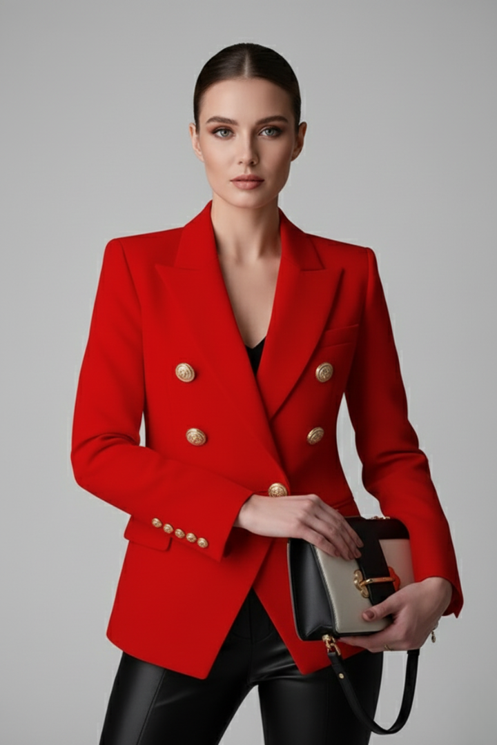Women's Double-Breasted Blazer Tailored Fit Gold-Tone Buttons Stylish Office
