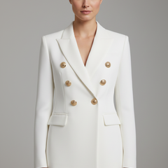 Women's Double-Breasted Blazer Tailored Fit Gold-Tone Buttons Stylish Office