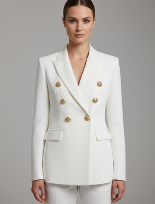 Women's Double-Breasted Blazer Tailored Fit Gold-Tone Buttons Stylish Office