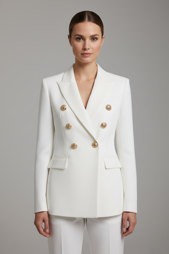 Women's Double-Breasted Blazer Tailored Fit Gold-Tone Buttons Stylish Office