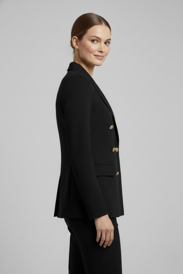 Women's Double-Breasted Blazer Tailored Fit Gold-Tone Buttons Stylish Office