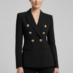 Women's Double-Breasted Blazer Tailored Fit Gold-Tone Buttons Stylish Office