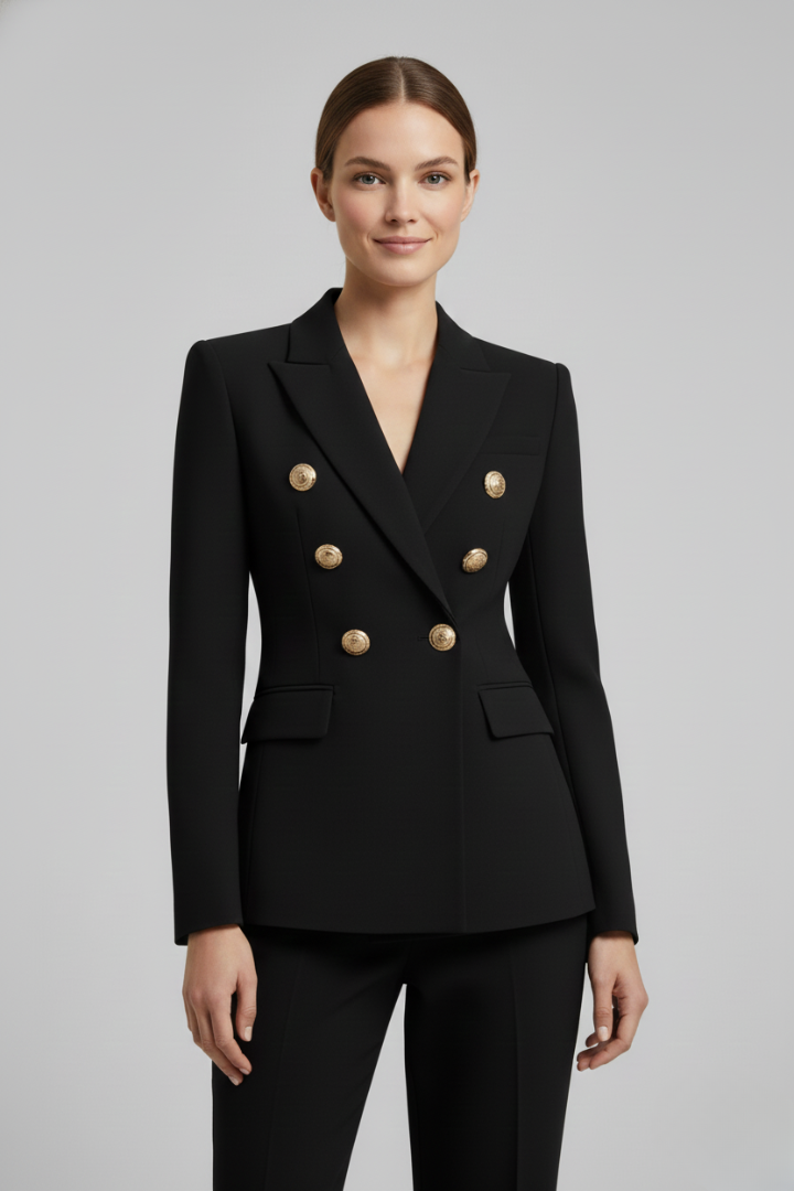 Women's Double-Breasted Blazer Tailored Fit Gold-Tone Buttons Stylish Office