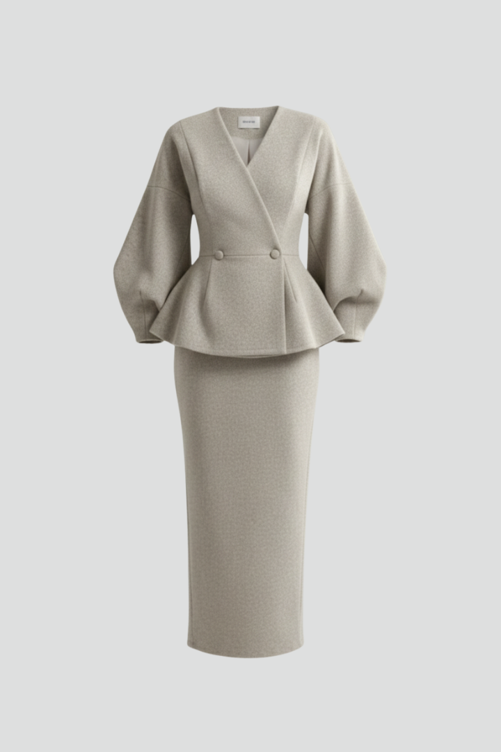 Women's V-Neck Blazer and Skirt Set Tailored Fit Professional Stylish Office