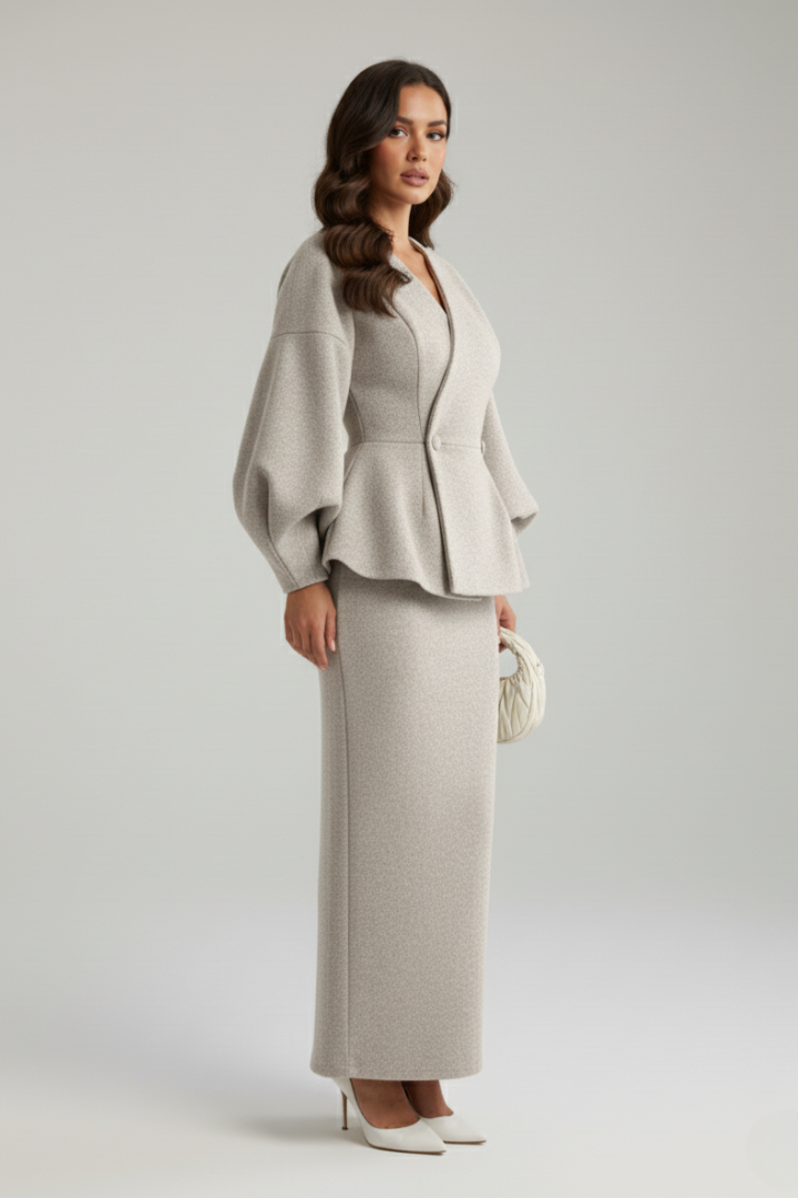 Women's V-Neck Blazer and Skirt Set Tailored Fit Professional Stylish Office