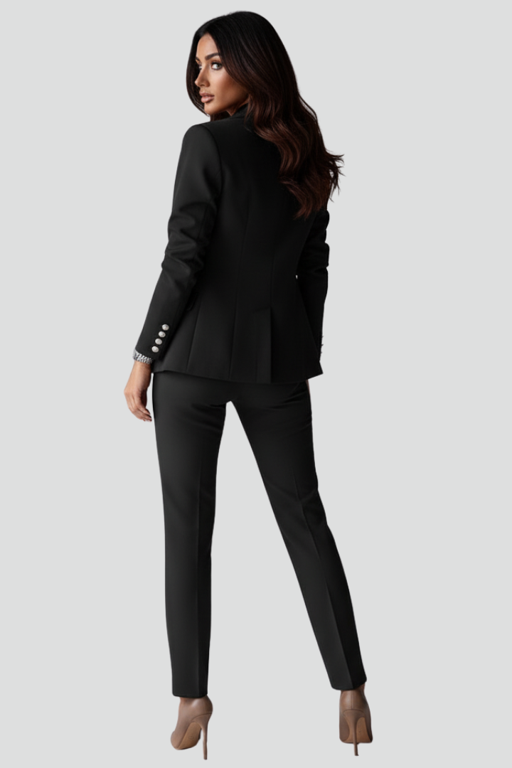 Women's Tailored Blazer and Pants Set Fitted Structured Design Professional Office Wear