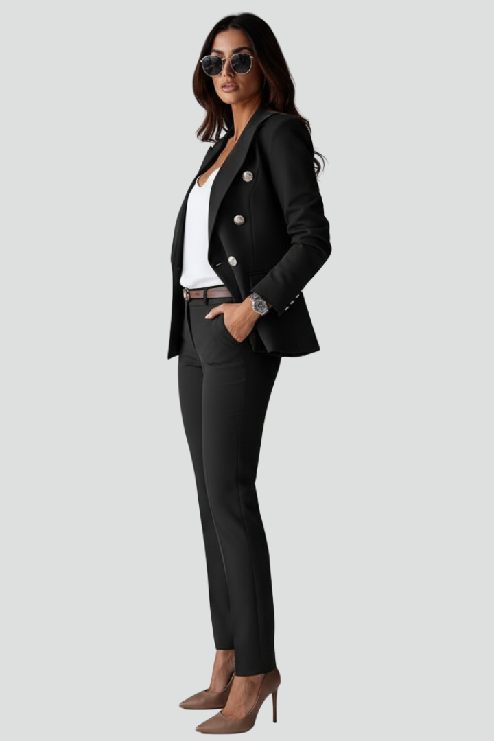 Women's Tailored Blazer and Pants Set Fitted Structured Design Professional Office Wear