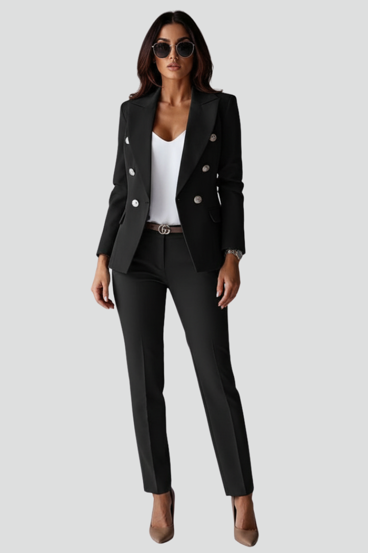 Women's Tailored Blazer and Pants Set Fitted Structured Design Professional Office Wear