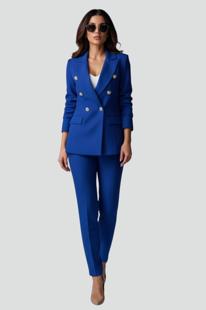 Women's Tailored Blazer and Pants Set Fitted Structured Design Professional Office Wear