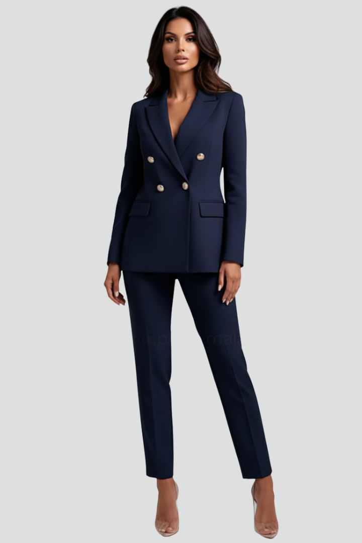 Women's Tailored Blazer and Pants Set Fitted Structured Design Professional Office Wear