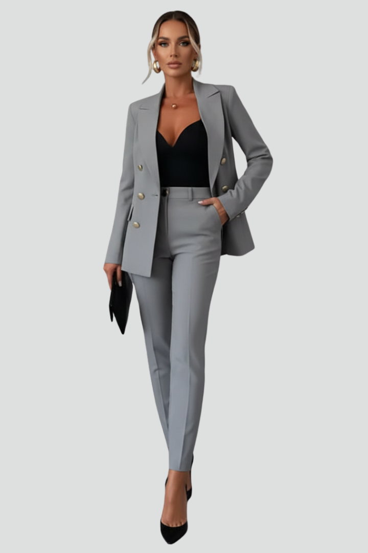 Women's Tailored Blazer and Pants Set Fitted Structured Design Professional Office Wear