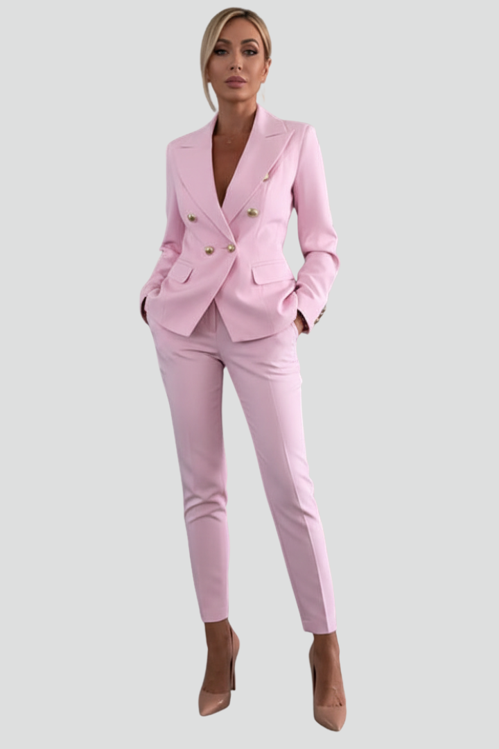 Women's Tailored Blazer and Pants Set Fitted Structured Design Professional Office Wear