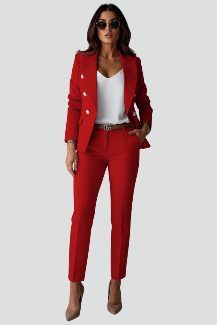 Women's Tailored Blazer and Pants Set Fitted Structured Design Professional Office Wear