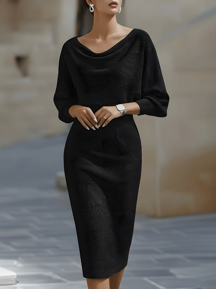 Women's Batwing Knit Midi Dress Relaxed Fit Short Sleeve Casual Everyday