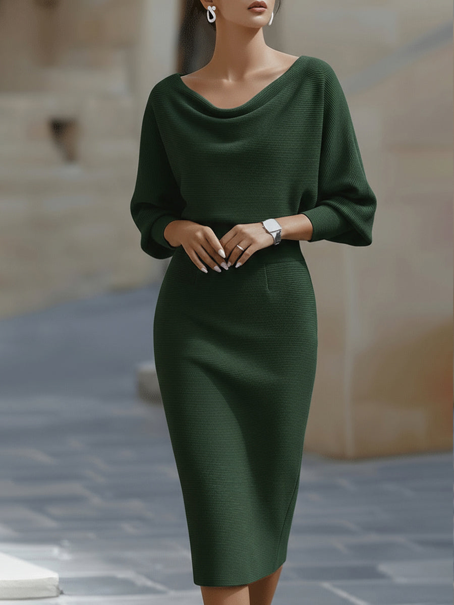 Women's Batwing Knit Midi Dress Relaxed Fit Short Sleeve Casual Everyday