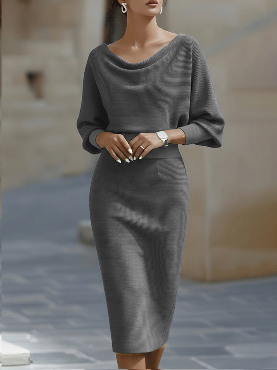 Women's Batwing Knit Midi Dress Relaxed Fit Short Sleeve Casual Everyday