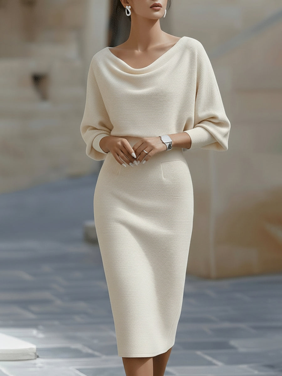 Women's Batwing Knit Midi Dress Relaxed Fit Short Sleeve Casual Everyday