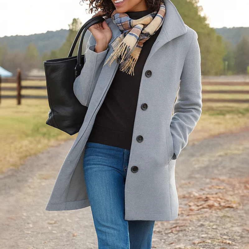 Women's Tailored Wool Blend Coat Elegant Long Sleeve Classic Winter Outerwear