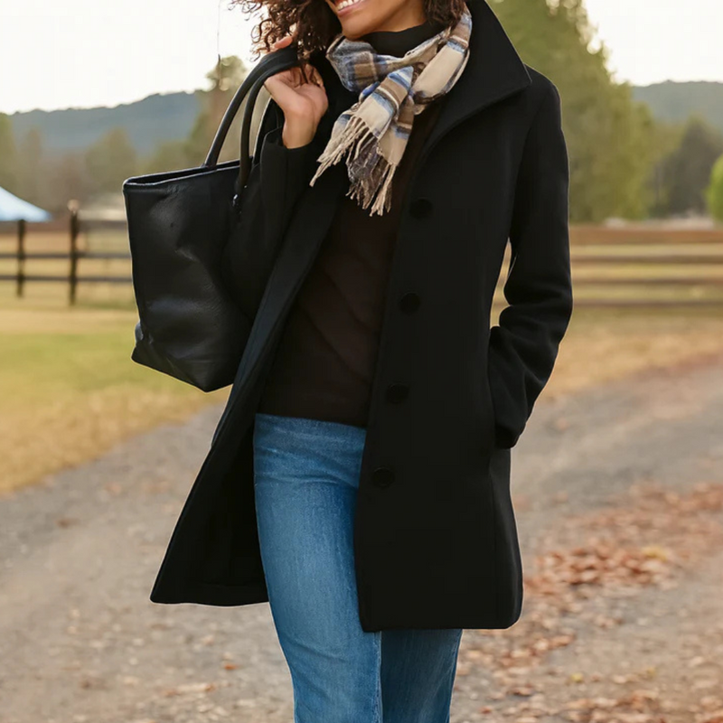 Women's Tailored Wool Blend Coat Elegant Long Sleeve Classic Winter Outerwear