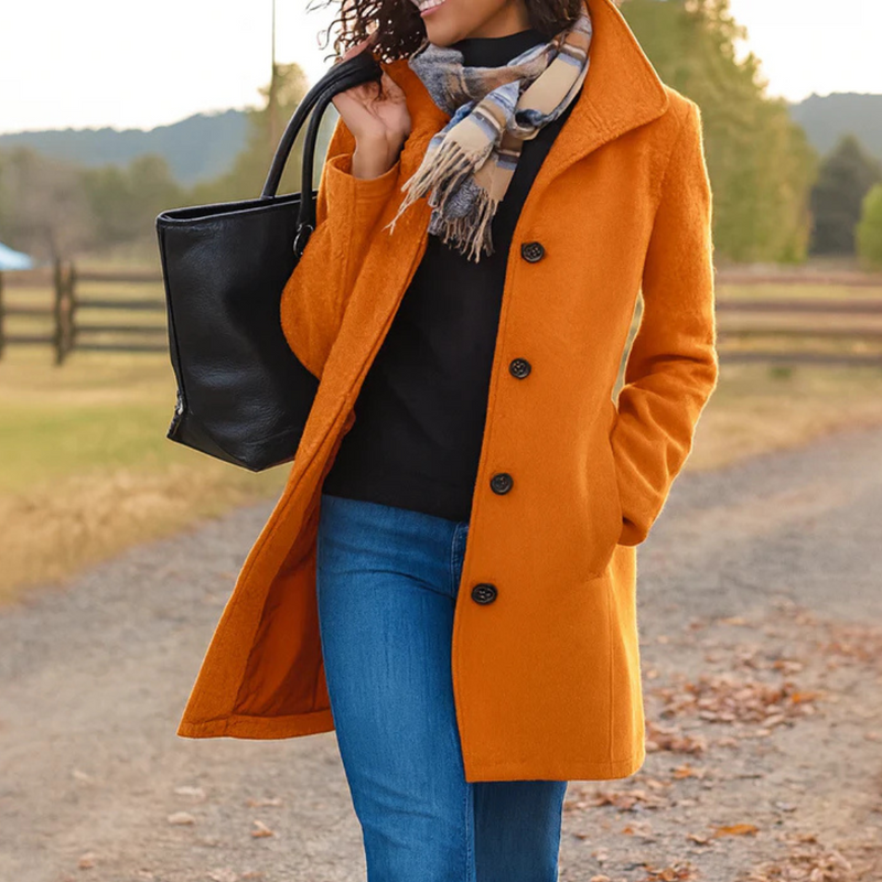 Women's Tailored Wool Blend Coat Elegant Long Sleeve Classic Winter Outerwear
