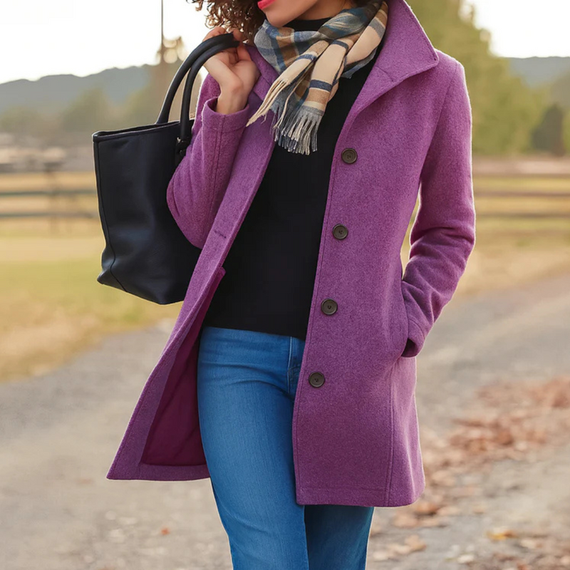 Women's Tailored Wool Blend Coat Elegant Long Sleeve Classic Winter Outerwear