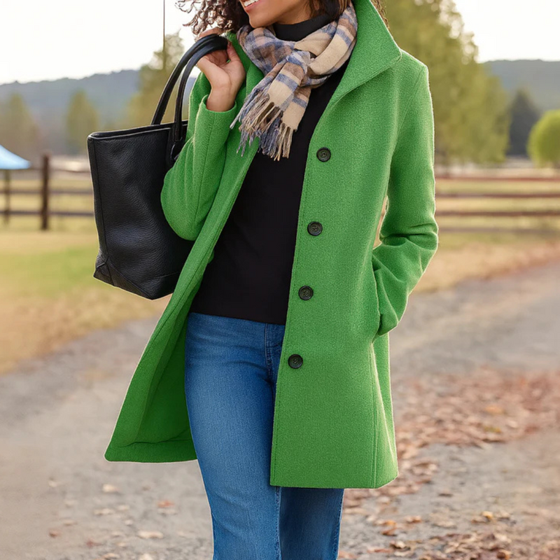 Women's Tailored Wool Blend Coat Elegant Long Sleeve Classic Winter Outerwear