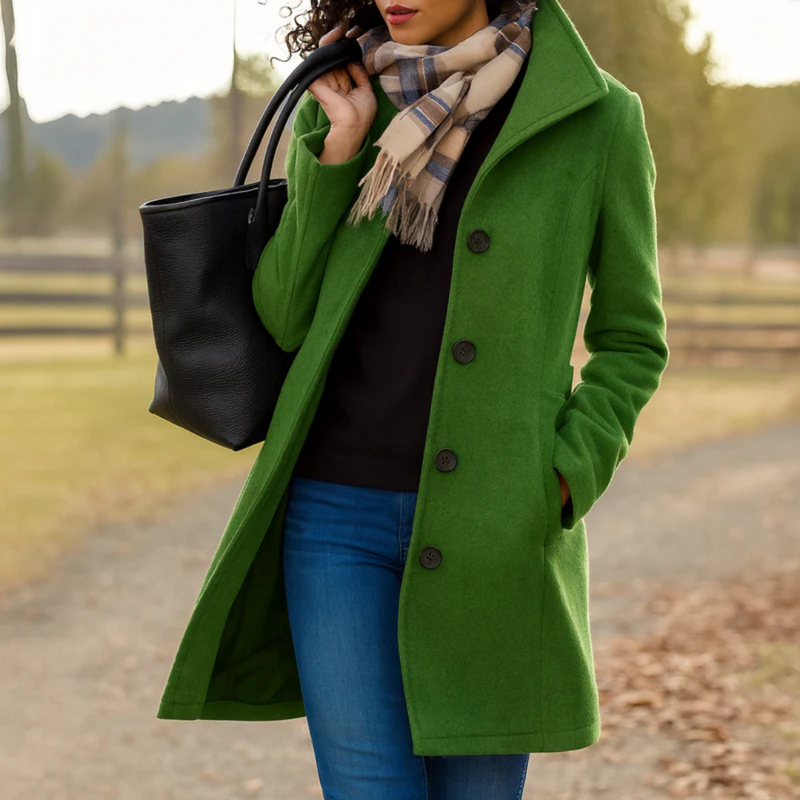 Women's Tailored Wool Blend Coat Elegant Long Sleeve Classic Winter Outerwear