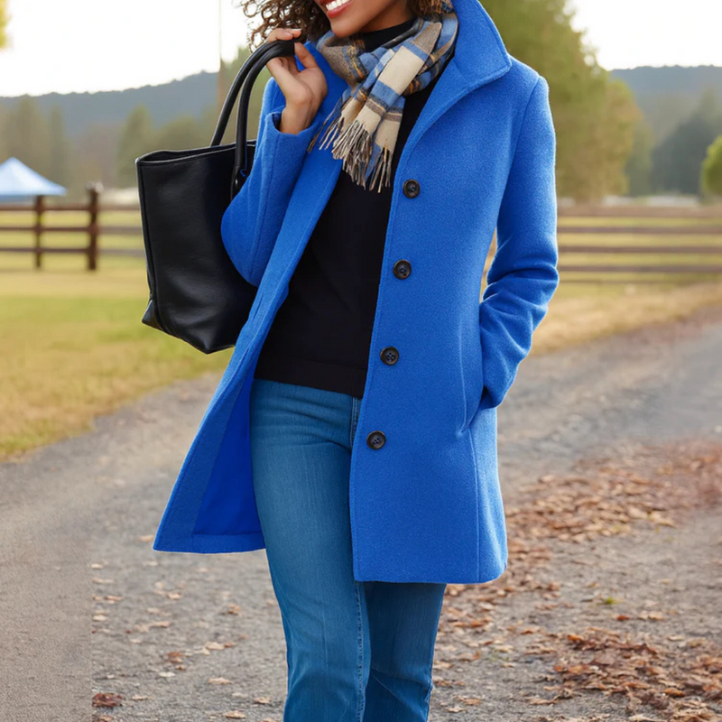 Women's Tailored Wool Blend Coat Elegant Long Sleeve Classic Winter Outerwear
