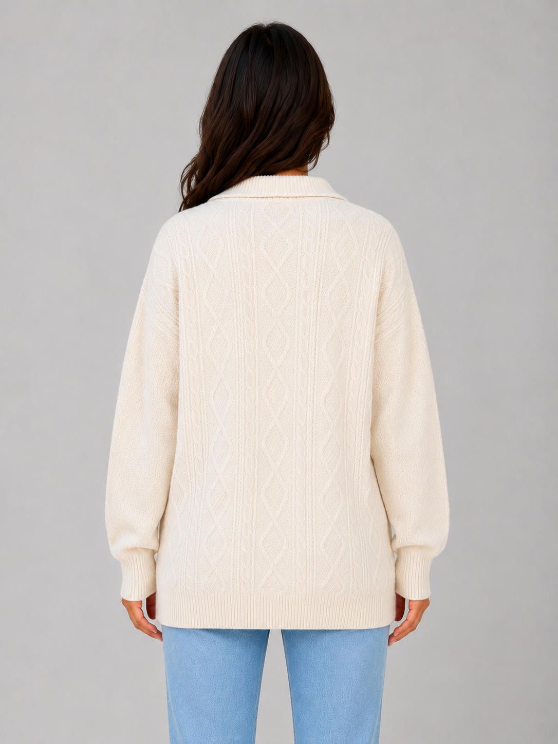 Women's Chunky Cable Knit Sweater Half Zip Cozy Layering Winter Pullover