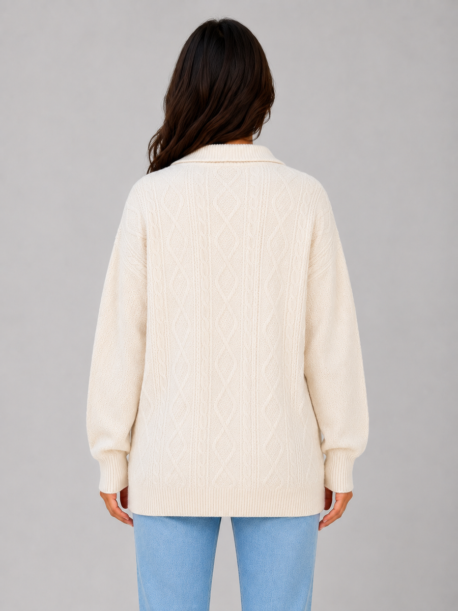 Women's Chunky Cable Knit Sweater Half Zip Cozy Layering Winter Pullover