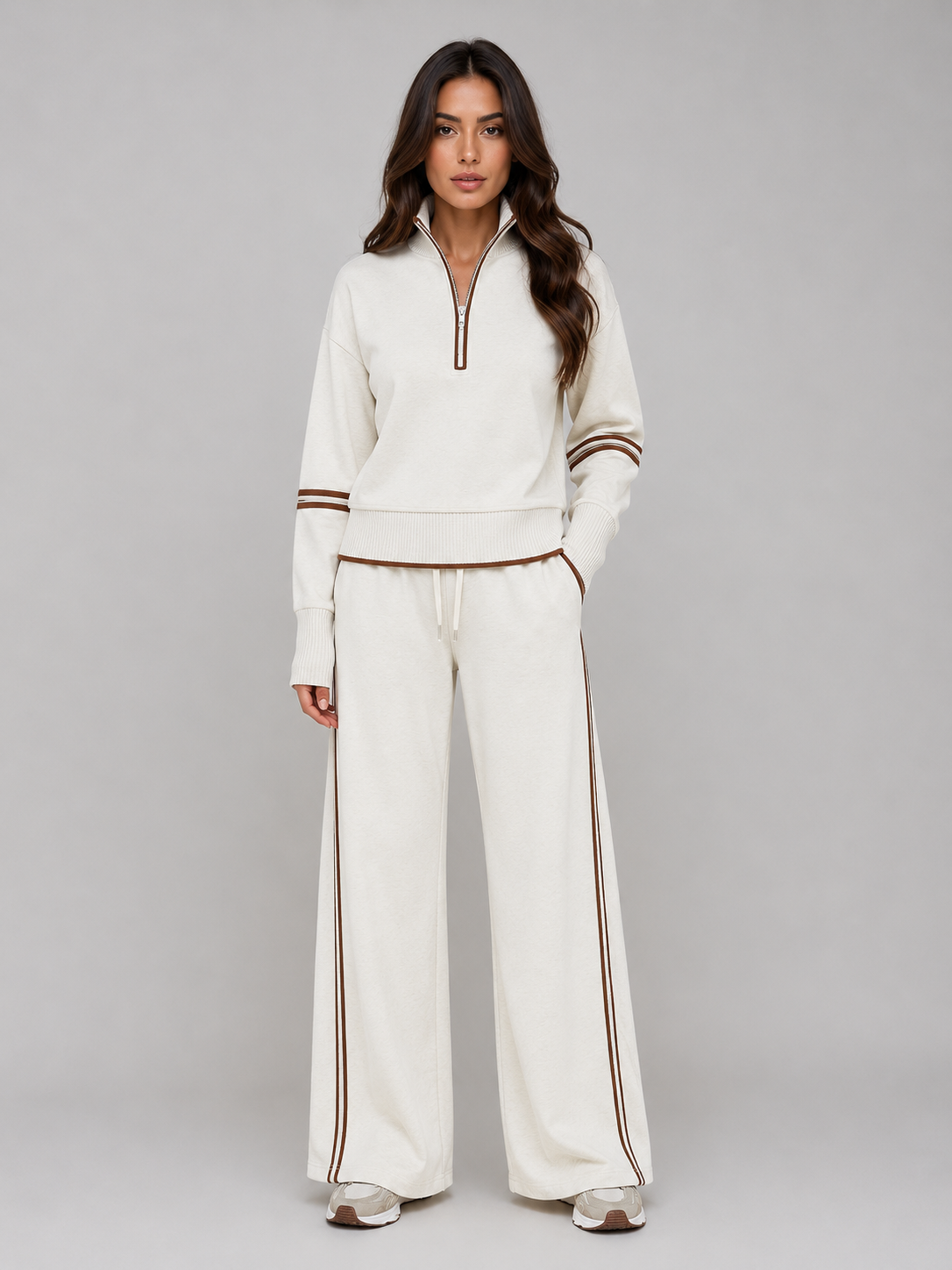 Women's Relaxed Two-Piece Lounge Set Half Zip Wide Leg Tracksuit