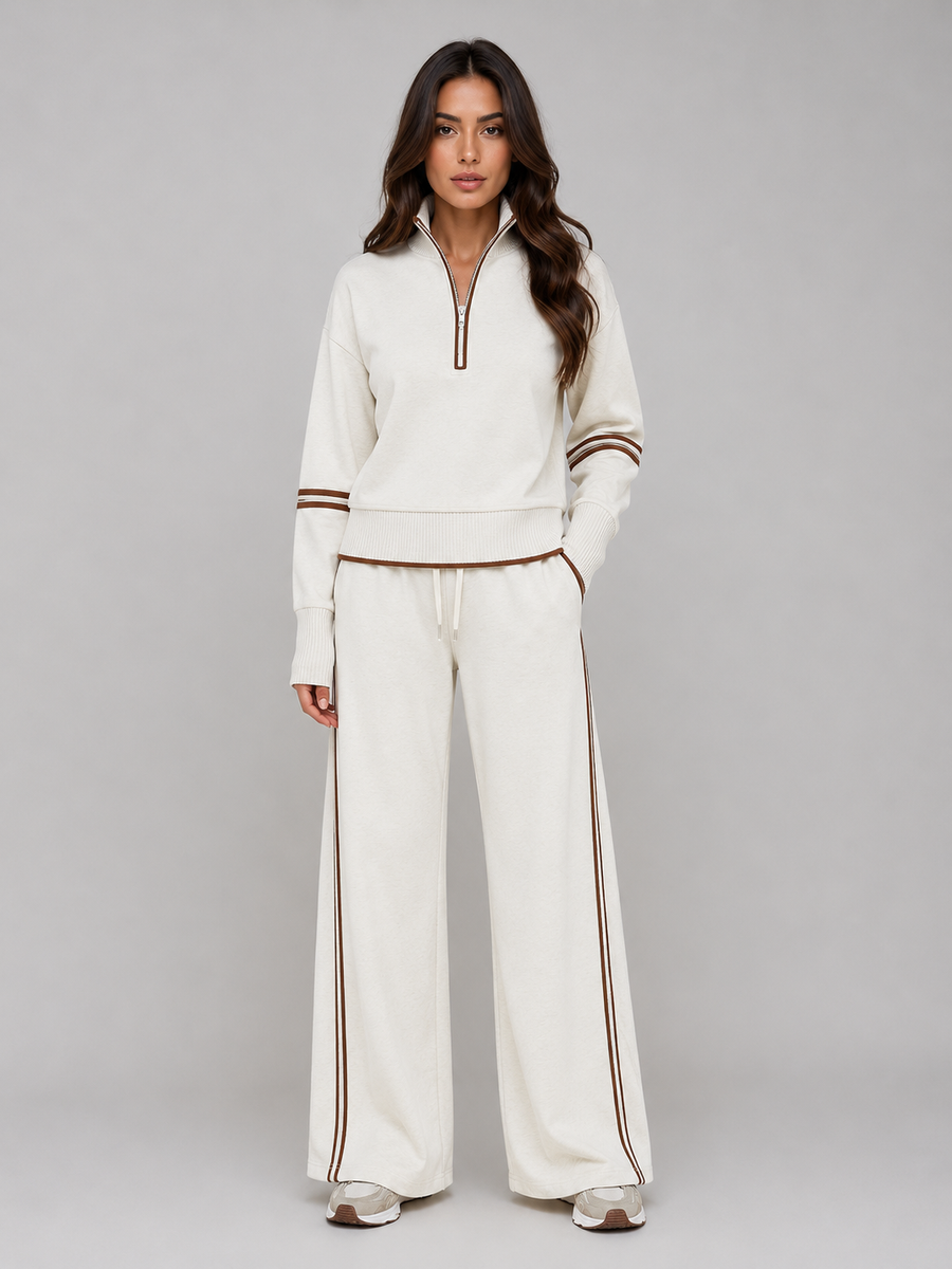Women's Relaxed Two-Piece Lounge Set Half Zip Wide Leg Tracksuit
