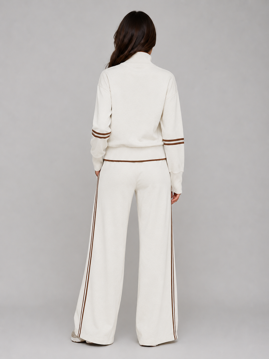 Women's Relaxed Two-Piece Lounge Set Half Zip Wide Leg Tracksuit