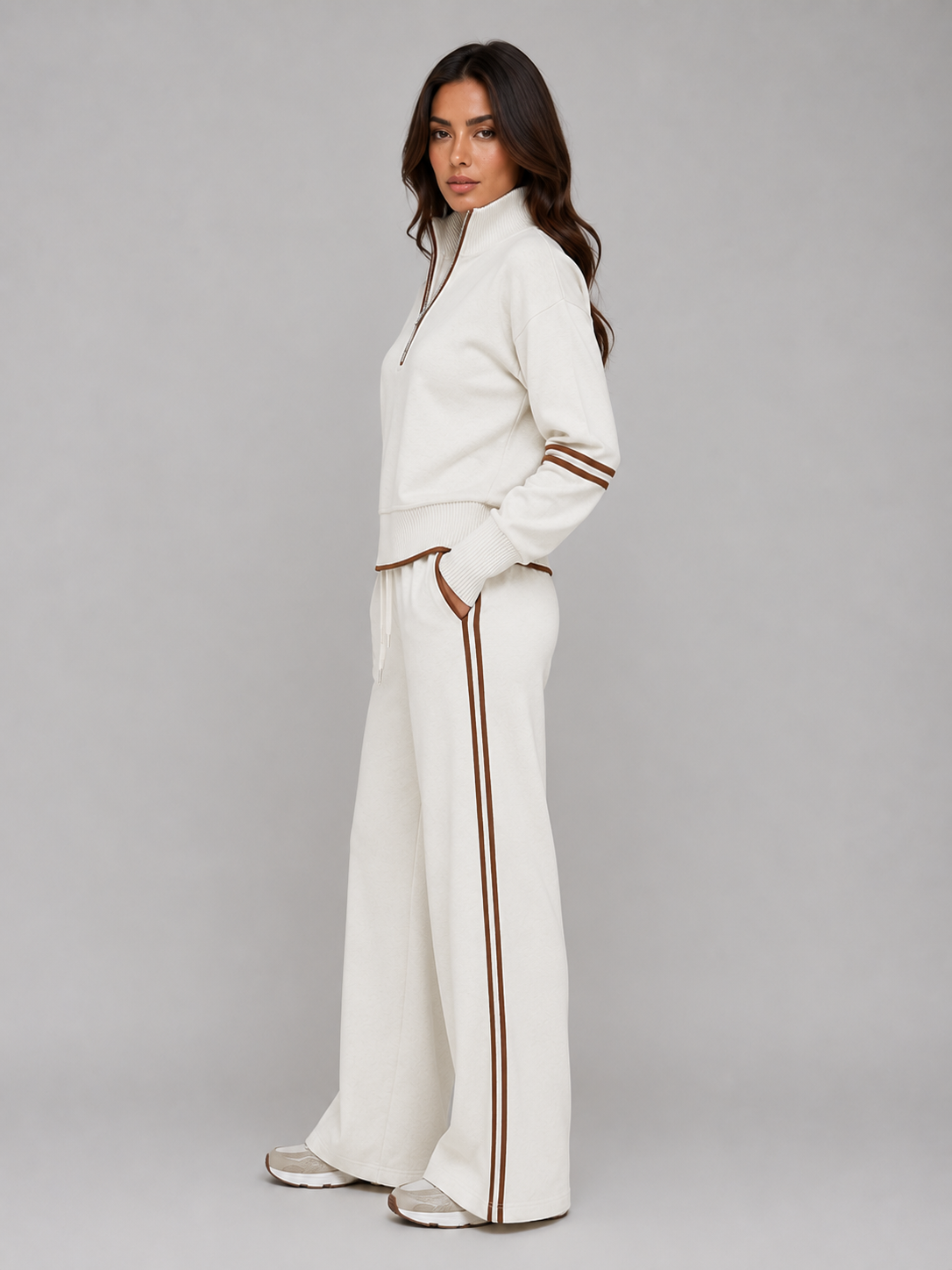 Women's Relaxed Two-Piece Lounge Set Half Zip Wide Leg Tracksuit