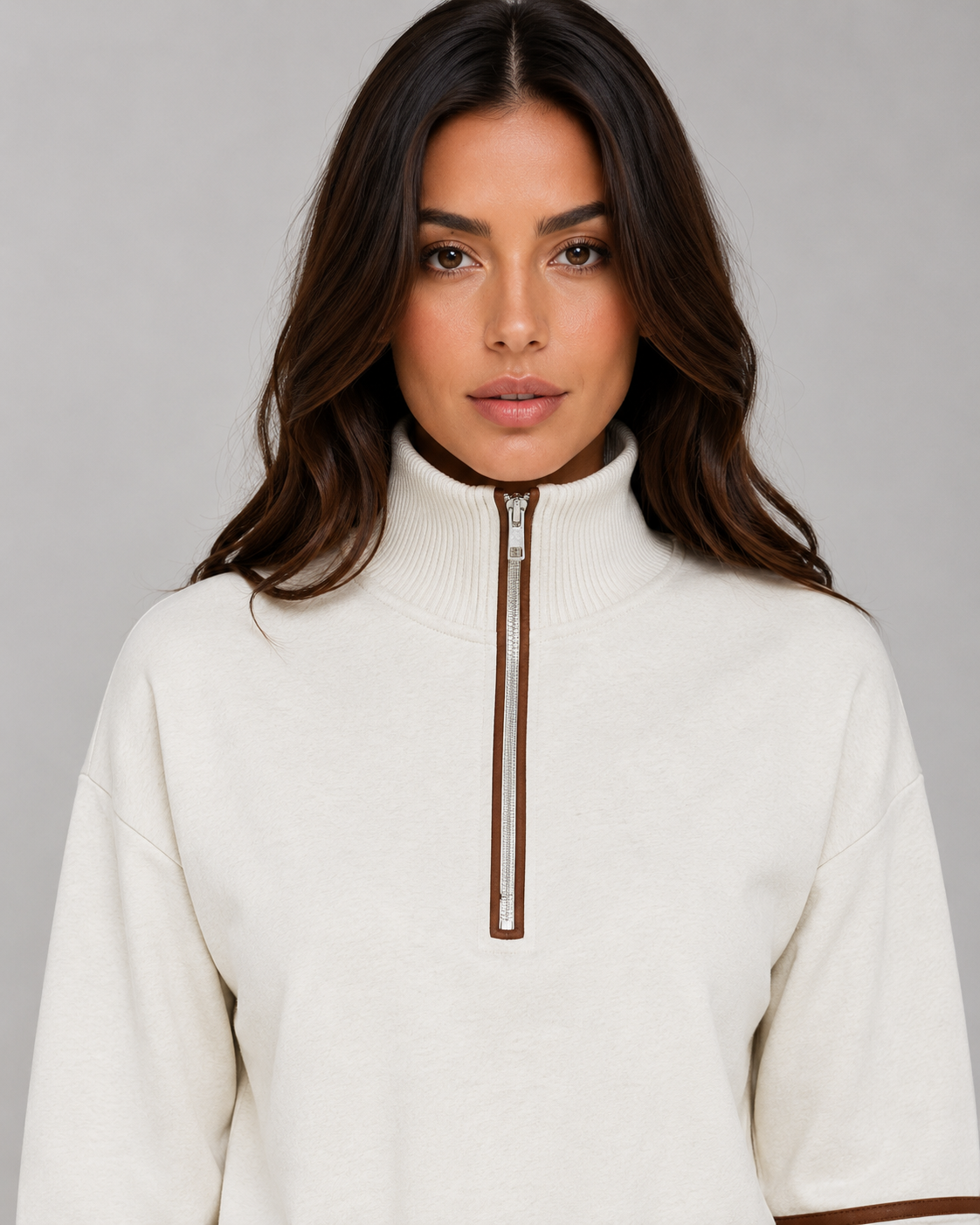 Women's Relaxed Two-Piece Lounge Set Half Zip Wide Leg Tracksuit