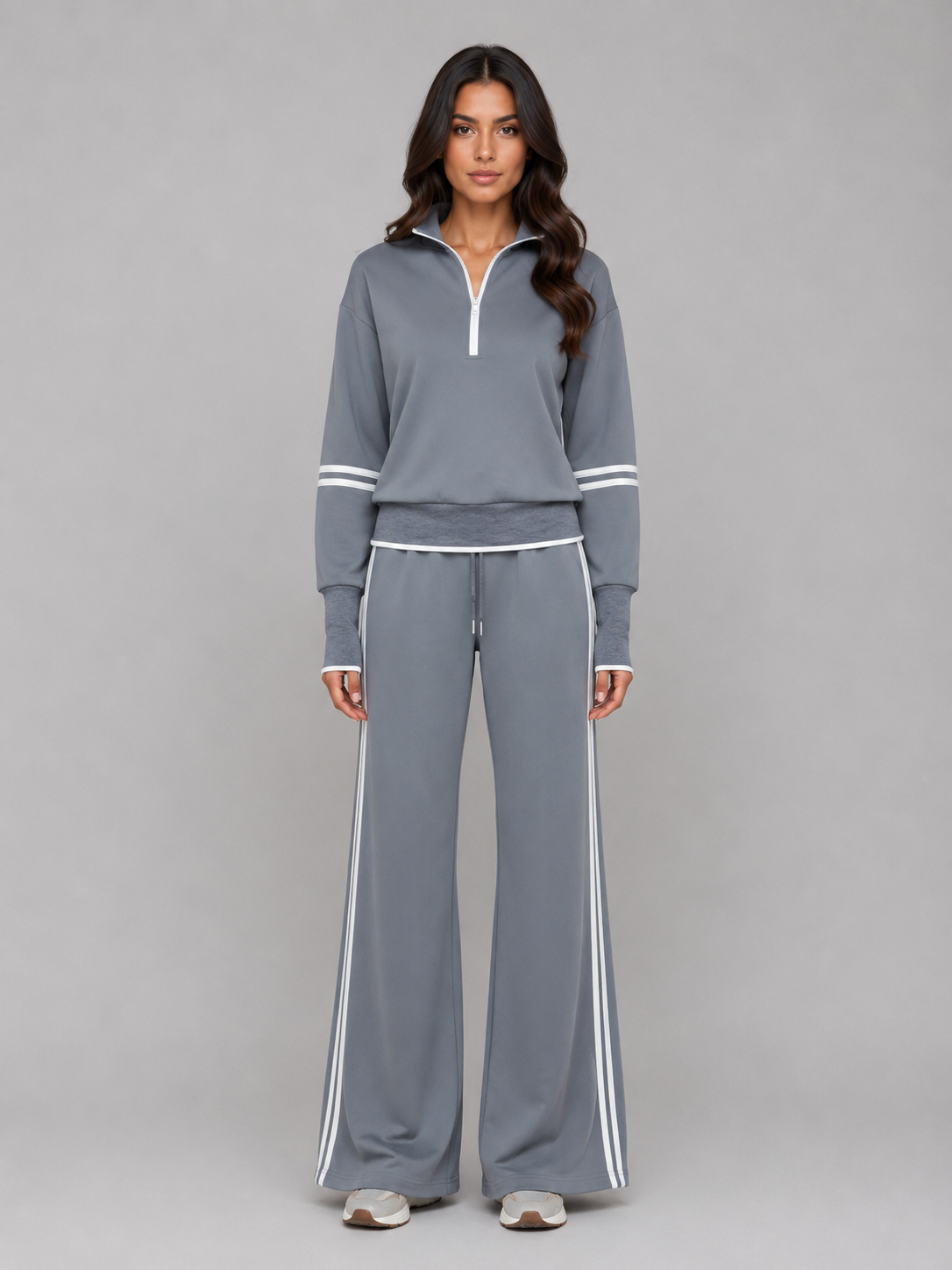 Women's Relaxed Two-Piece Lounge Set Half Zip Wide Leg Tracksuit