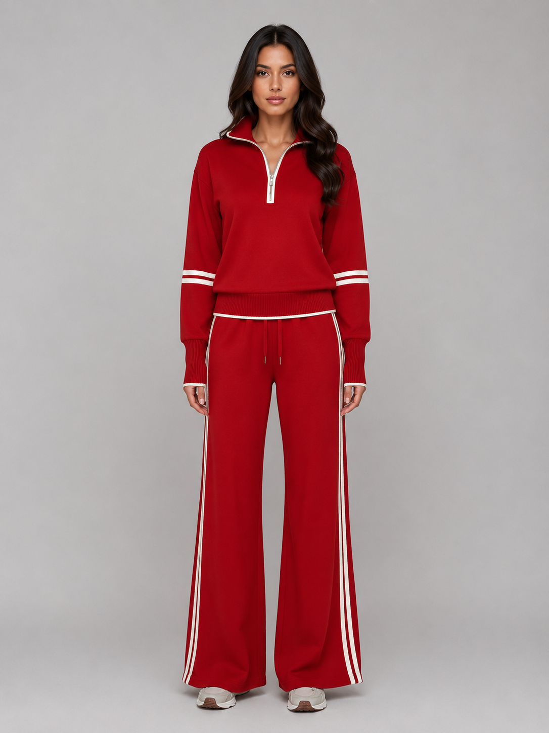 Women's Relaxed Two-Piece Lounge Set Half Zip Wide Leg Tracksuit