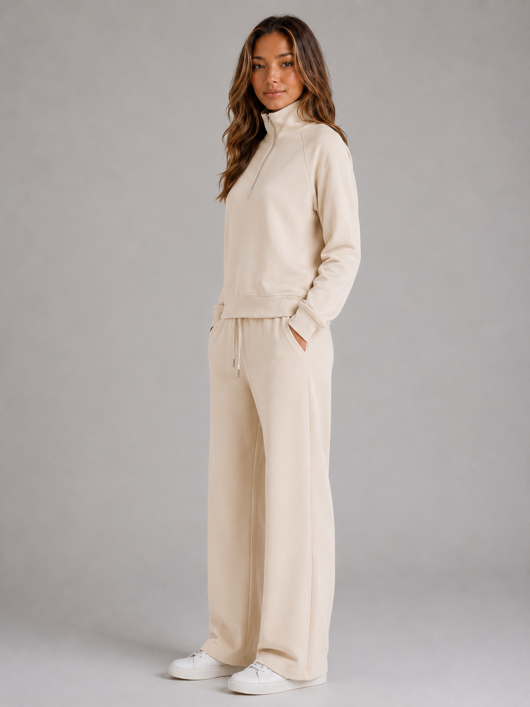 Women's Relaxed Half Zip Lounge Set Cozy Two-Piece Casual Wear