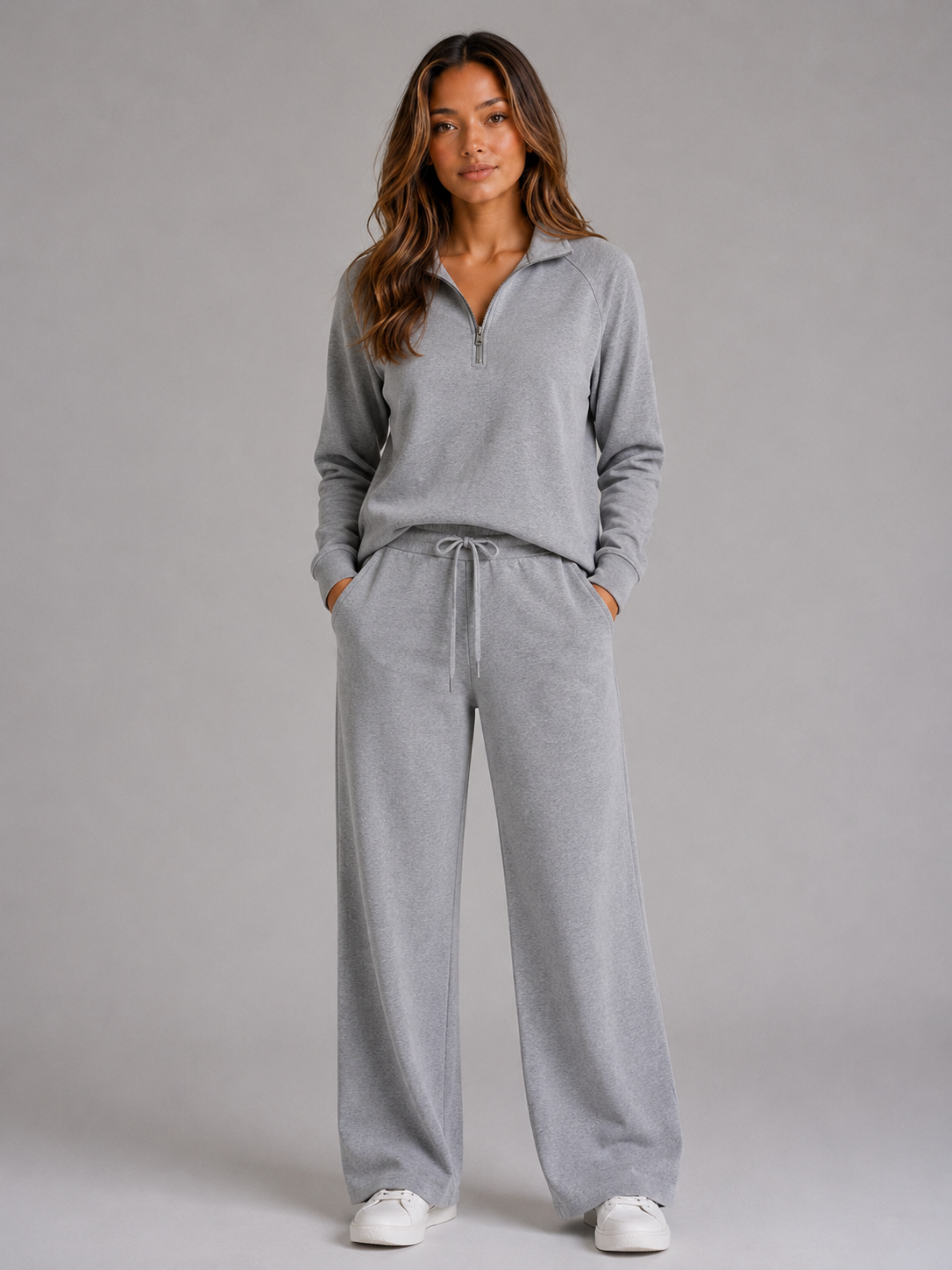 Women's Relaxed Half Zip Lounge Set Cozy Two-Piece Casual Wear