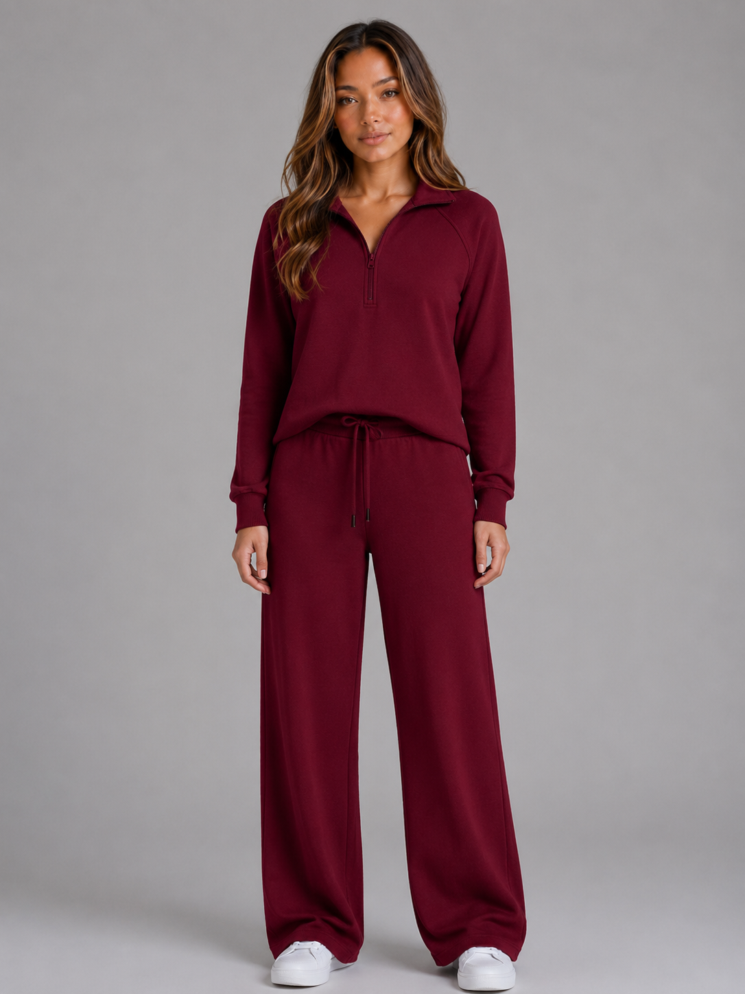 Women's Relaxed Half Zip Lounge Set Cozy Two-Piece Casual Wear
