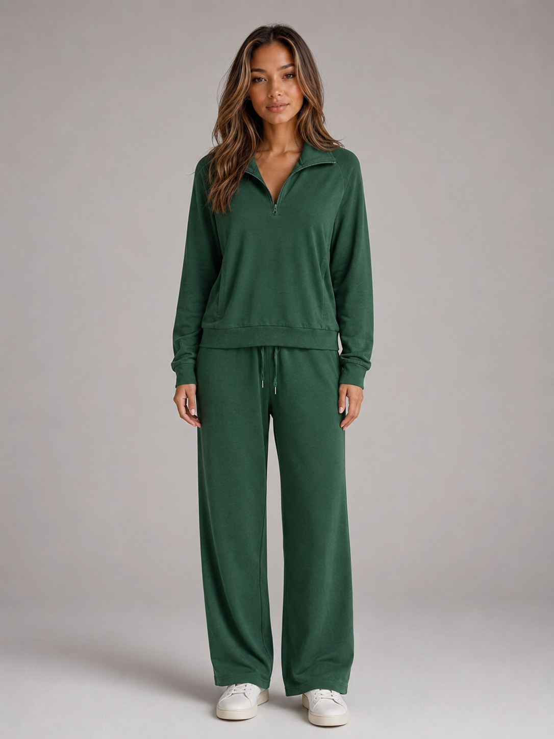 Women's Relaxed Half Zip Lounge Set Cozy Two-Piece Casual Wear
