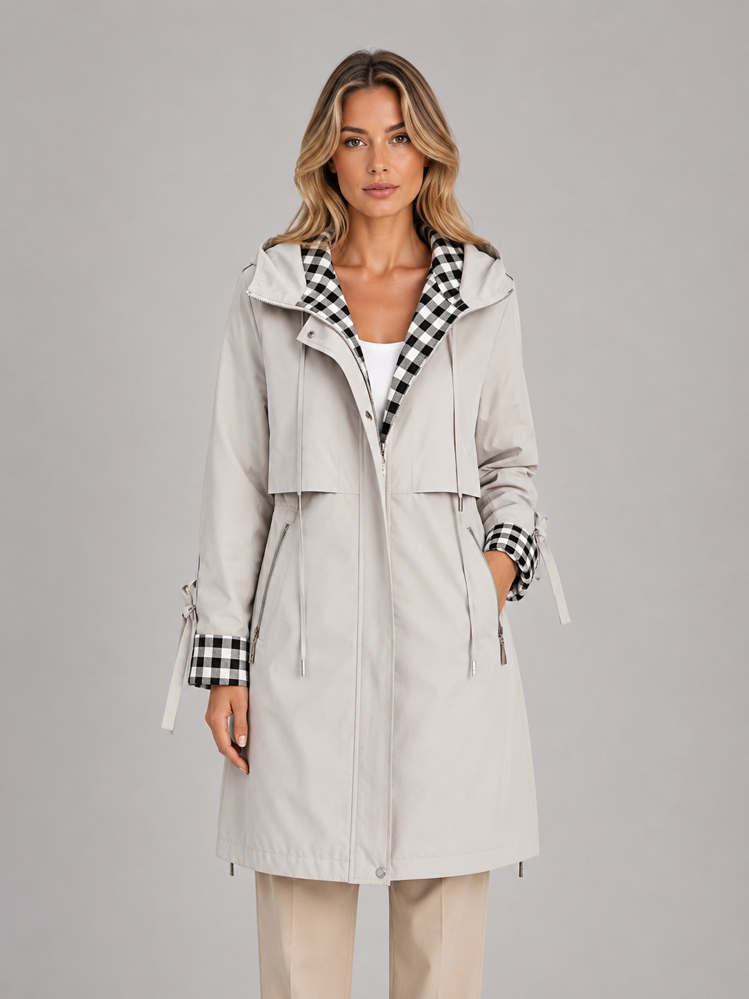 Women's Longline Hooded Parka Coat Zip-Up Casual Lightweight Outerwear