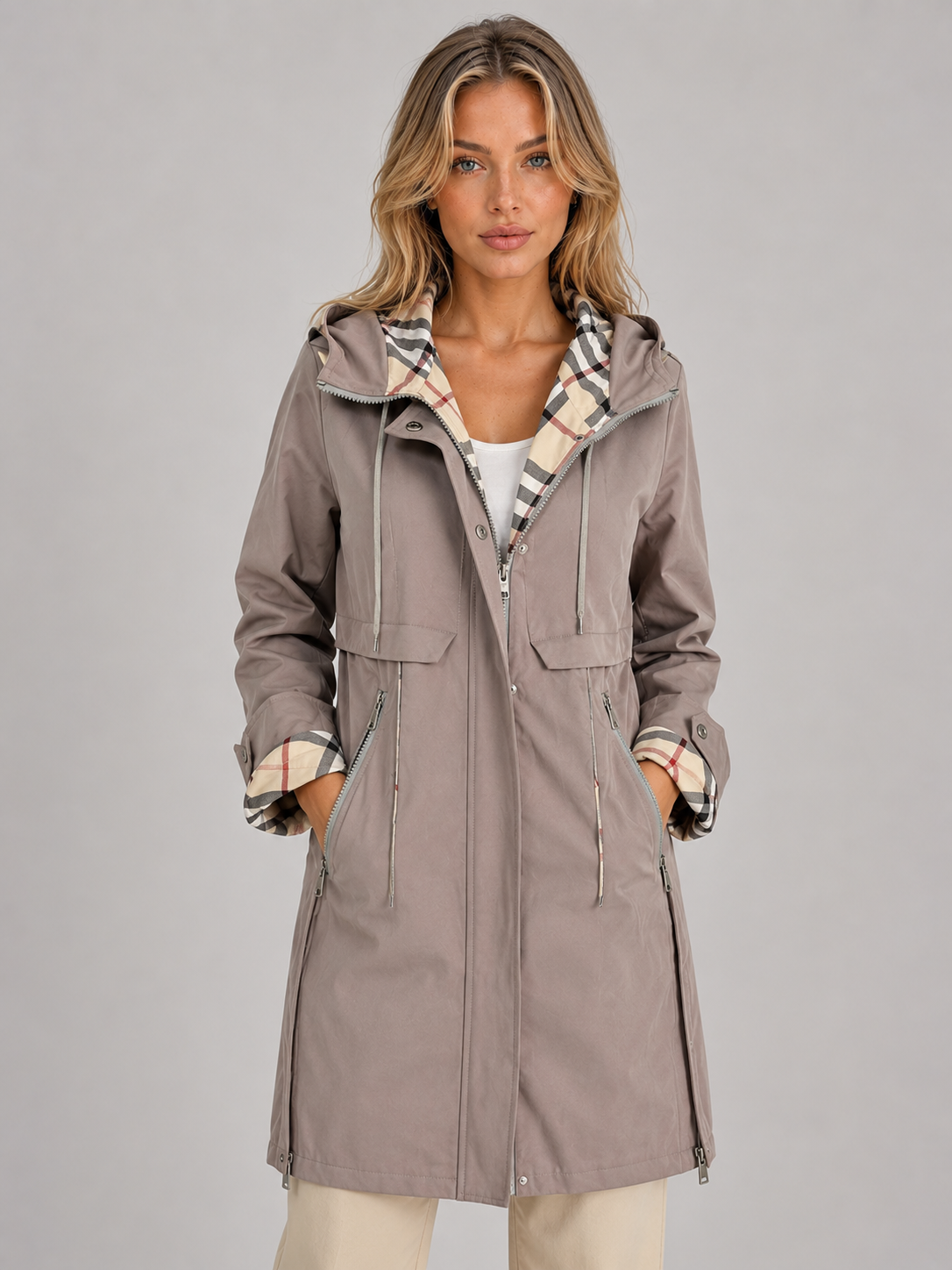 Women's Longline Hooded Parka Coat Zip-Up Casual Lightweight Outerwear