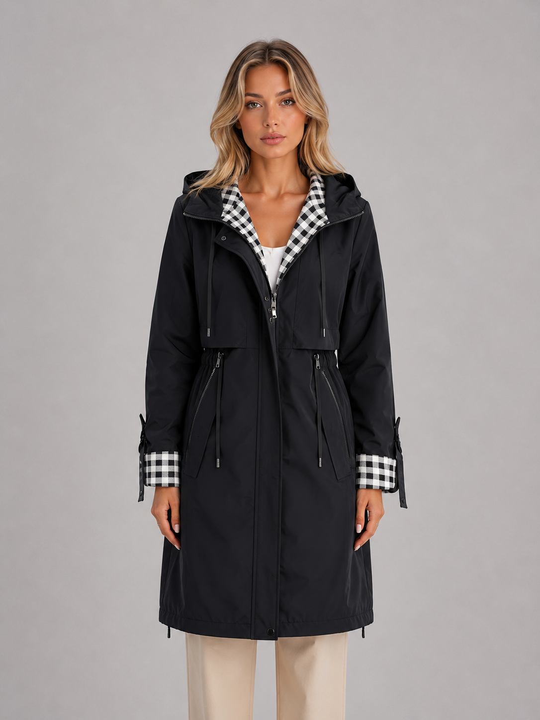 Women's Longline Hooded Parka Coat Zip-Up Casual Lightweight Outerwear