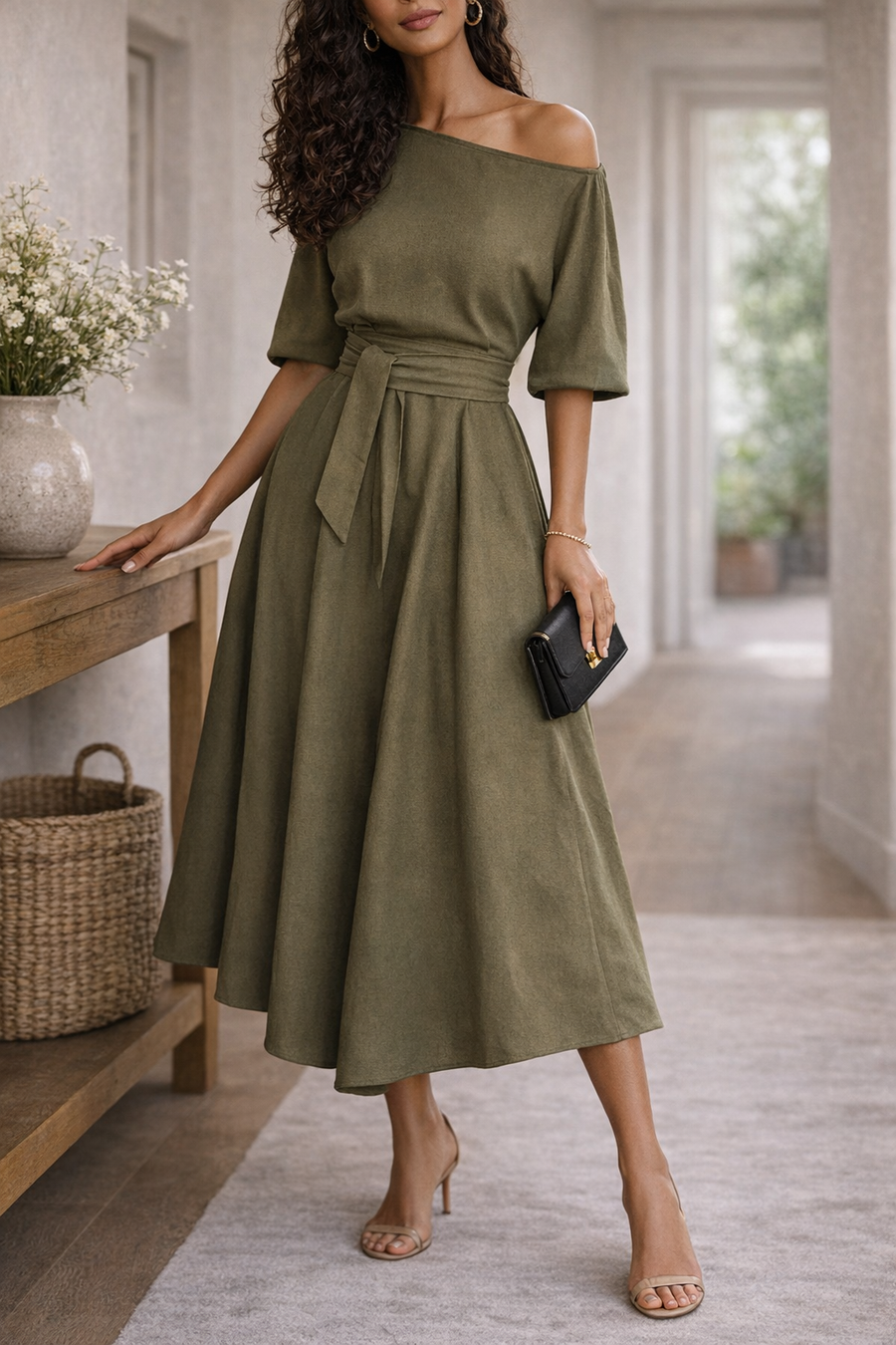 Women's Off-Shoulder Midi Dress Outfit for Summer Holidays Weddings Parties and Everyday Wear