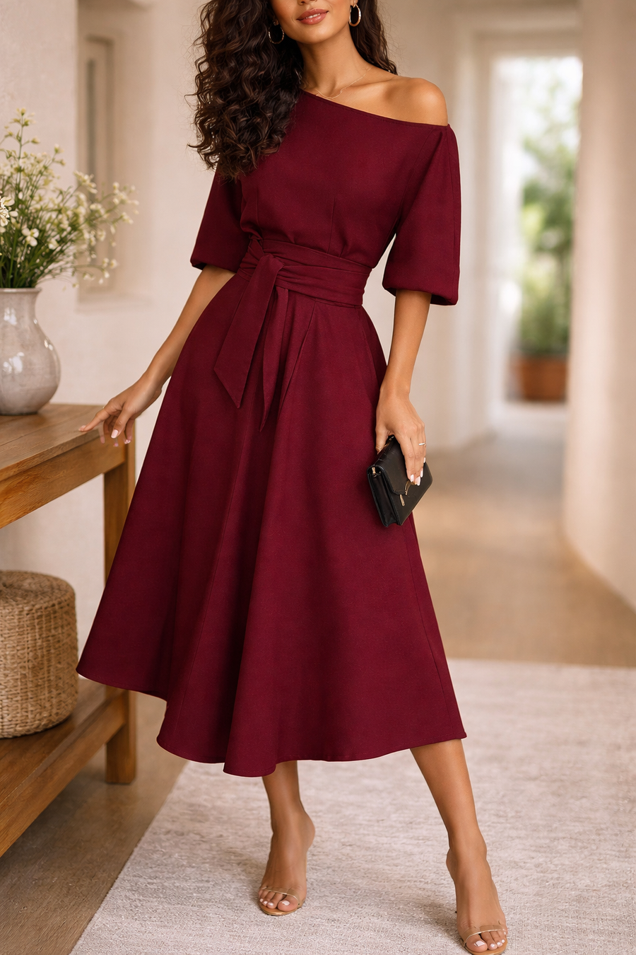 Women's Off-Shoulder Midi Dress Outfit for Summer Holidays Weddings Parties and Everyday Wear